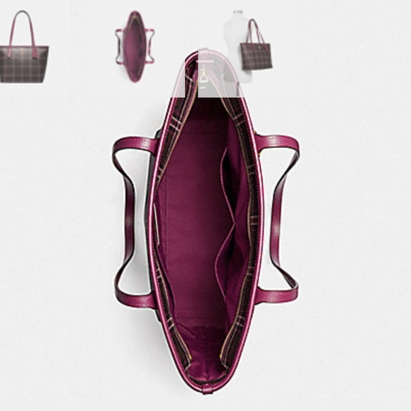 COACH ZIP TOP TOTE WITH SHIRTING PLAID PRINT - Picture 5 of 6